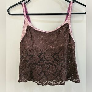 Free People Pink and Brown Lace Tank